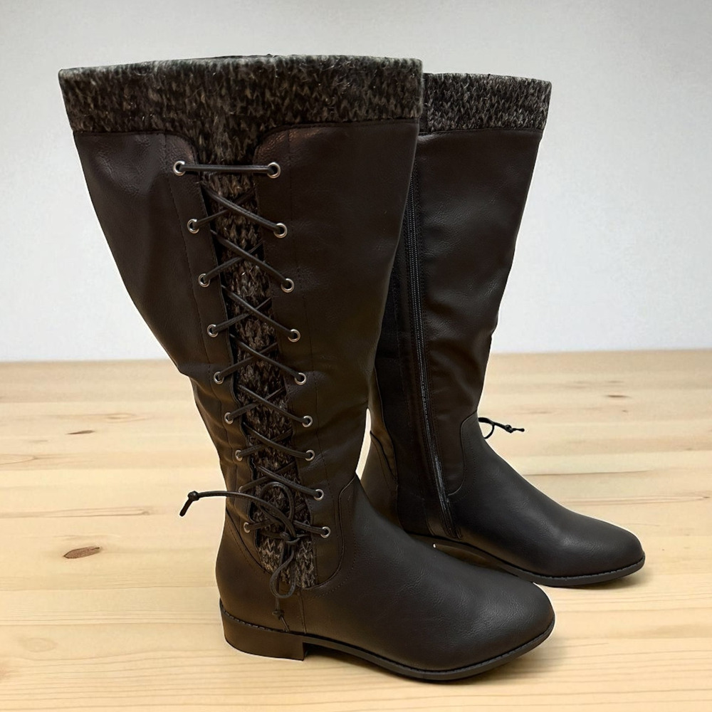 New Torrid 7.5WW Wide Width & Calf Black Criss Cross Sweater‎ Trim Knee Boots